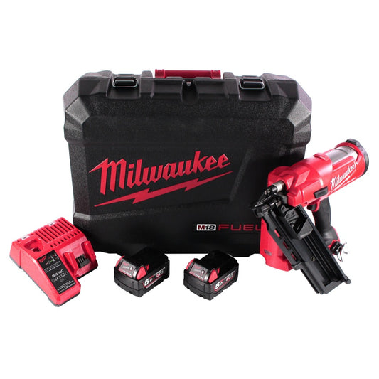 Cloueur à batterie Milwaukee M18 FFN-502C 18 V 50 - 90 mm sans balais + 2x batteries 5,0 Ah + chargeur + coffret