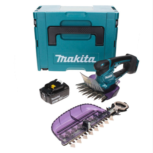 Cisaille à gazon sans fil Makita DUM 604 M1XJ 18 V avec lame pour taille-herbe et arbustes + 1x batterie 4,0 Ah + Makpac - sans chargeur