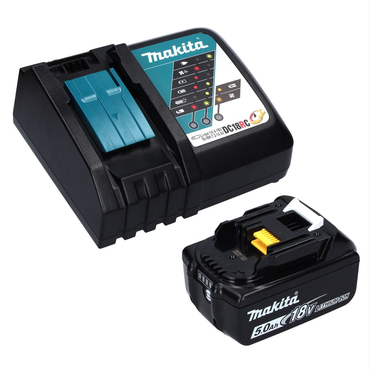 Cisaille à gazon sans fil Makita DUM 604 RT1XJ 18 V avec lame de cisaille à herbe et arbustes + 1x batterie 5,0 Ah + chargeur + Makpac