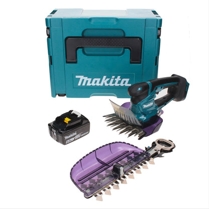 Cisaille à gazon sans fil Makita DUM 604 G1XJ 18 V avec lame de cisaille à herbe et arbustes + 1x batterie 6,0 Ah + Makpac - sans chargeur