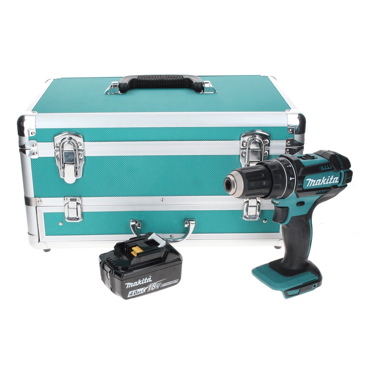 Makita DHP 482 M1TX Perceuse à percussion sans fil 18 V 62 Nm + 1x Batterie 4,0 Ah + Coffret aluminium TX + Jeu d’embouts et de forets, 70 pcs. - sans Chargeur