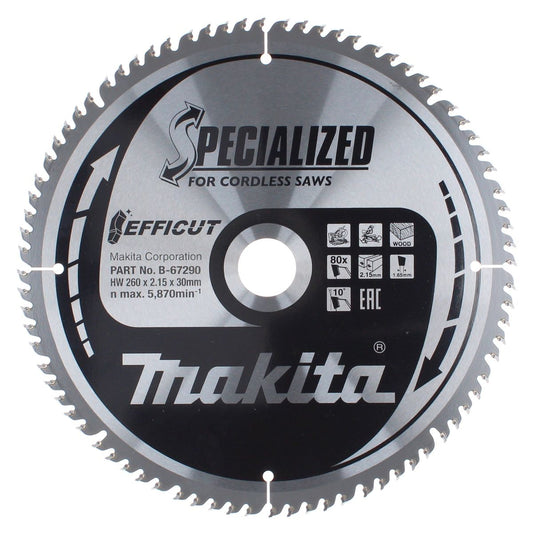 Makita CMSXF26080G SPECIALIZED EFFICUT Sägeblatt 260 x 30 x 1,65 mm ( B-67290 ) 80 Zähne für Holz