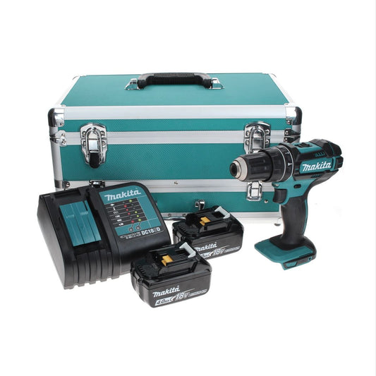 Makita DHP 482 SMTX Perceuse visseuse à percussion sans fil 18 V 62 Nm + 2x Batteries 4,0 Ah + Chargeur + Coffret aluminium TX + Jeu d’embouts et de forets, 70 pcs.