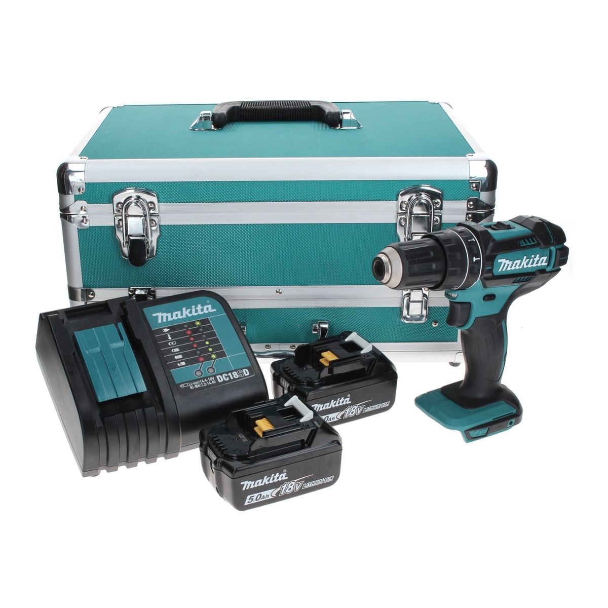 Makita DHP 482 STTX Perceuse à percussion sans fil 18 V 62 Nm + 2x Batteries + Coffret aluminium TX +  Jeu d’embouts et de forets