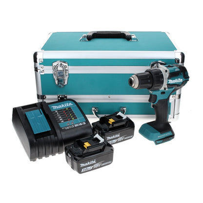 Makita DDF 484 SFTX perceuse-visseuse sans fil 18 V 54 Nm sans balais + 2 batteries 3,0 Ah + chargeur + jeu de 70 forets + coffret en aluminium TX