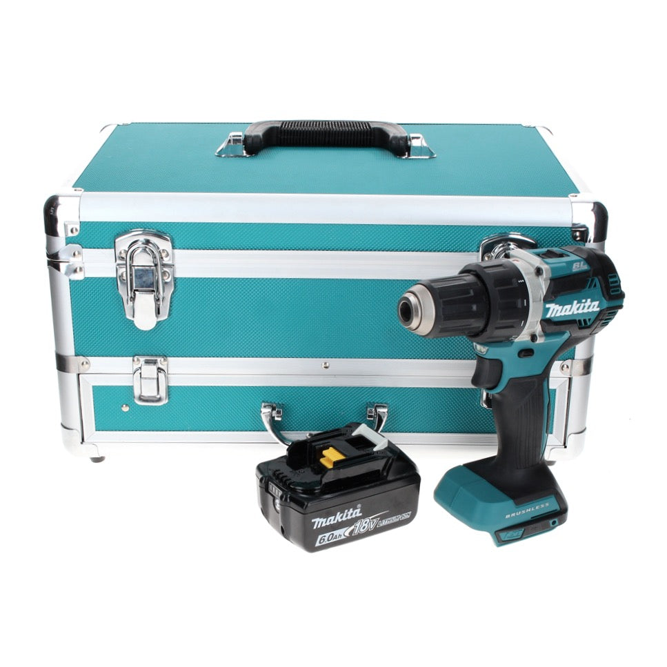 Makita DDF 484 G1TX Perceuse-visseuse sans fil 18 V 54 Nm Brushless + 1x Batterie 6,0 Ah + Jeu de mèches - 70 pièces + Coffret en aluminium TX - sans chargeur