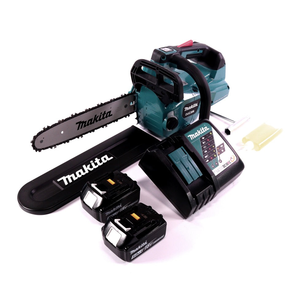 Tronçonneuse à batterie Makita DUC 306 RT 36 V (2x 18 V) sans balais 30 cm + 2x batteries 5,0 Ah + chargeur