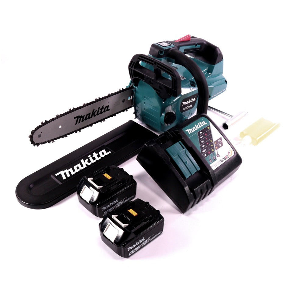 Tronçonneuse à batterie Makita DUC 306 RG 36 V (2x 18 V) sans balais 30 cm + 2x batteries 6,0 Ah + chargeur