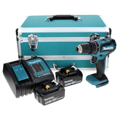 Makita DHP 485 STTX Perceuse à percussion sans fil 18 V 50 Nm Brushless + 2x Batteries 5,0 Ah + Chargeur + Coffret aluminium TX + Jeu d’embouts et de forets, 70 pcs.