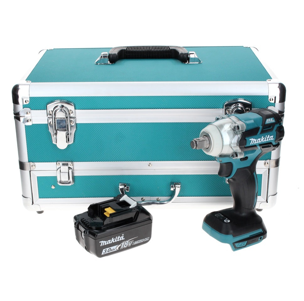 Makita DTW 285 F1TX Clé à chocs sans fil 18 V 280 Nm 1/2" sans balais + 1x batterie 3,0 Ah + jeu de 70 forets + coffret en aluminium TX - sans chargeur