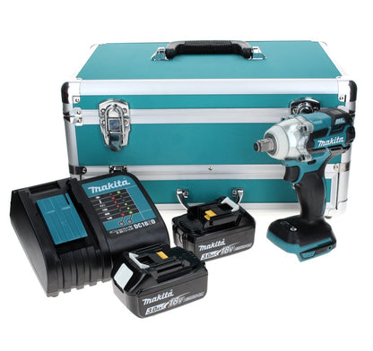 Makita DTW 285 SFTX Clé à chocs sans fil 18 V 280 Nm 1/2" sans balais + 2 batteries 3,0 Ah + chargeur + jeu de 70 forets + coffret en aluminium TX