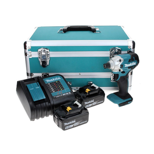 Makita DTD 156 SGTX clé à chocs sans fil 18 V 155 Nm + 2 batteries 6,0 Ah + chargeur + jeu de 70 forets + mallette en aluminium TX