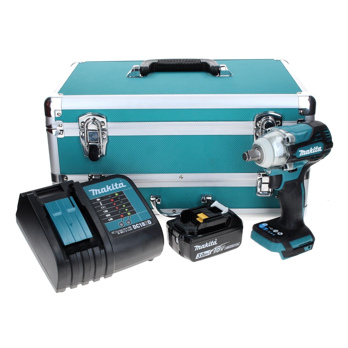 Makita DTW 300 SF1TX Clé à chocs sans fil 18 V 330 Nm 1/2" sans balais + 1 batterie 3,0 Ah + chargeur + jeu de 70 forets + coffret en aluminium TX