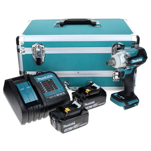 Makita DTW 300 SFTX Akku Schlagschrauber 18 V 330 Nm 1/2" Brushless + 2x Akku 3,0 Ah + Ladegerät + 70 tlg. Bit Bohrer Set + TX Alu Koffer