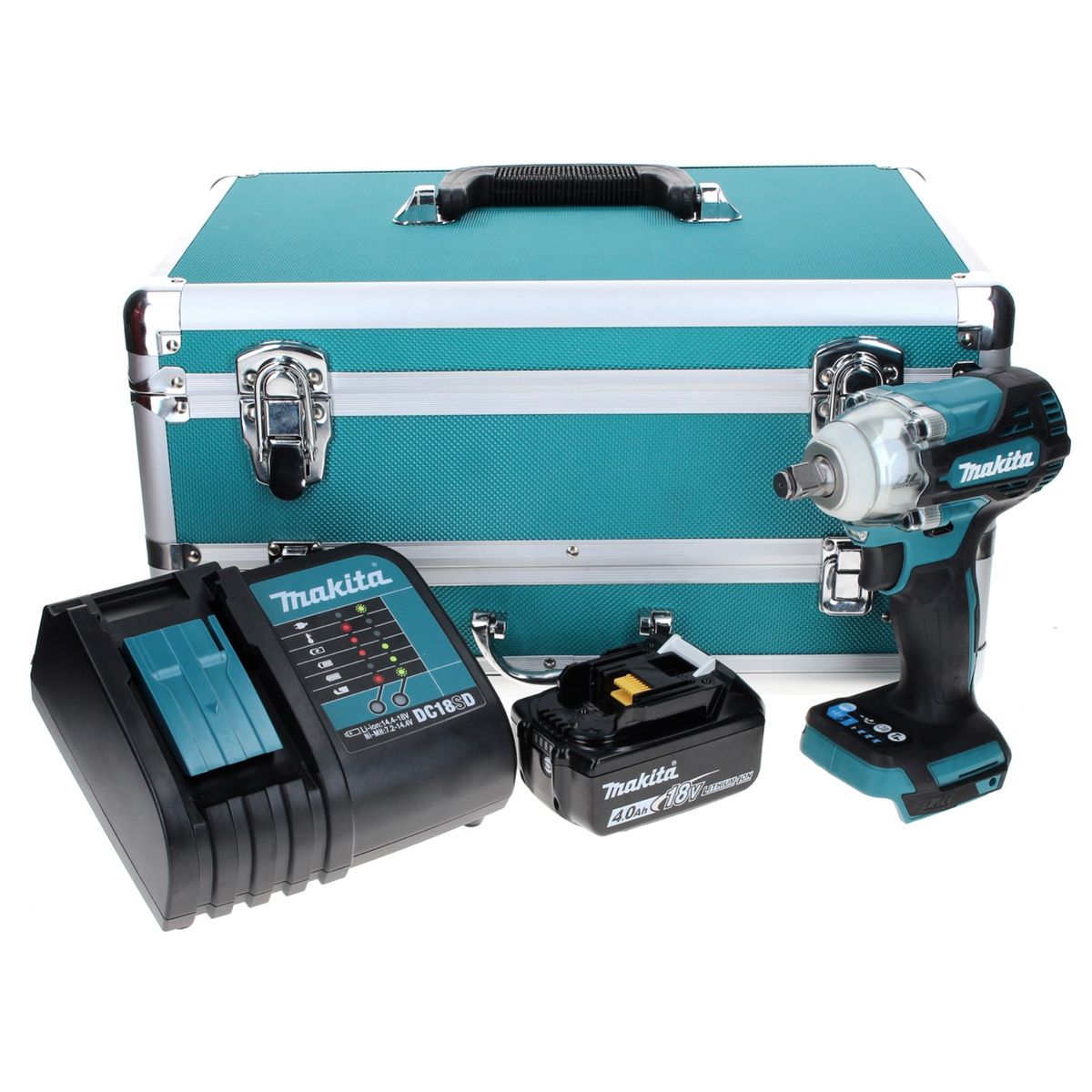 Makita DTW 300 SM1TX Visseuse à chocs sans fil 18 V 330 Nm 1/2" Brushless + 1x Batterie 4.0 Ah + Chargeur + Jeu de mèches 70 pièces + Mallette TX