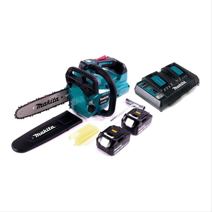 Makita DUC 256 PF Akku Kettensäge 36 V ( 2x 18 V ) Brushless 25 cm + 2x Akku 3,0 Ah + Doppelladegerät