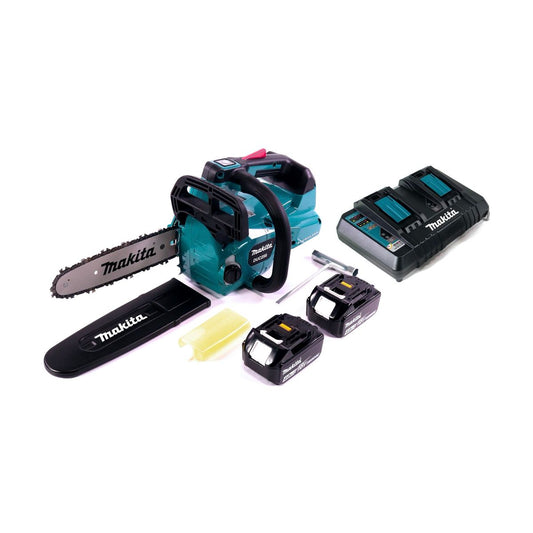 Makita DUC 256 PM Akku Kettensäge 36 V ( 2x 18 V ) Brushless 25 cm + 2x Akku 4,0 Ah + Doppelladegerät