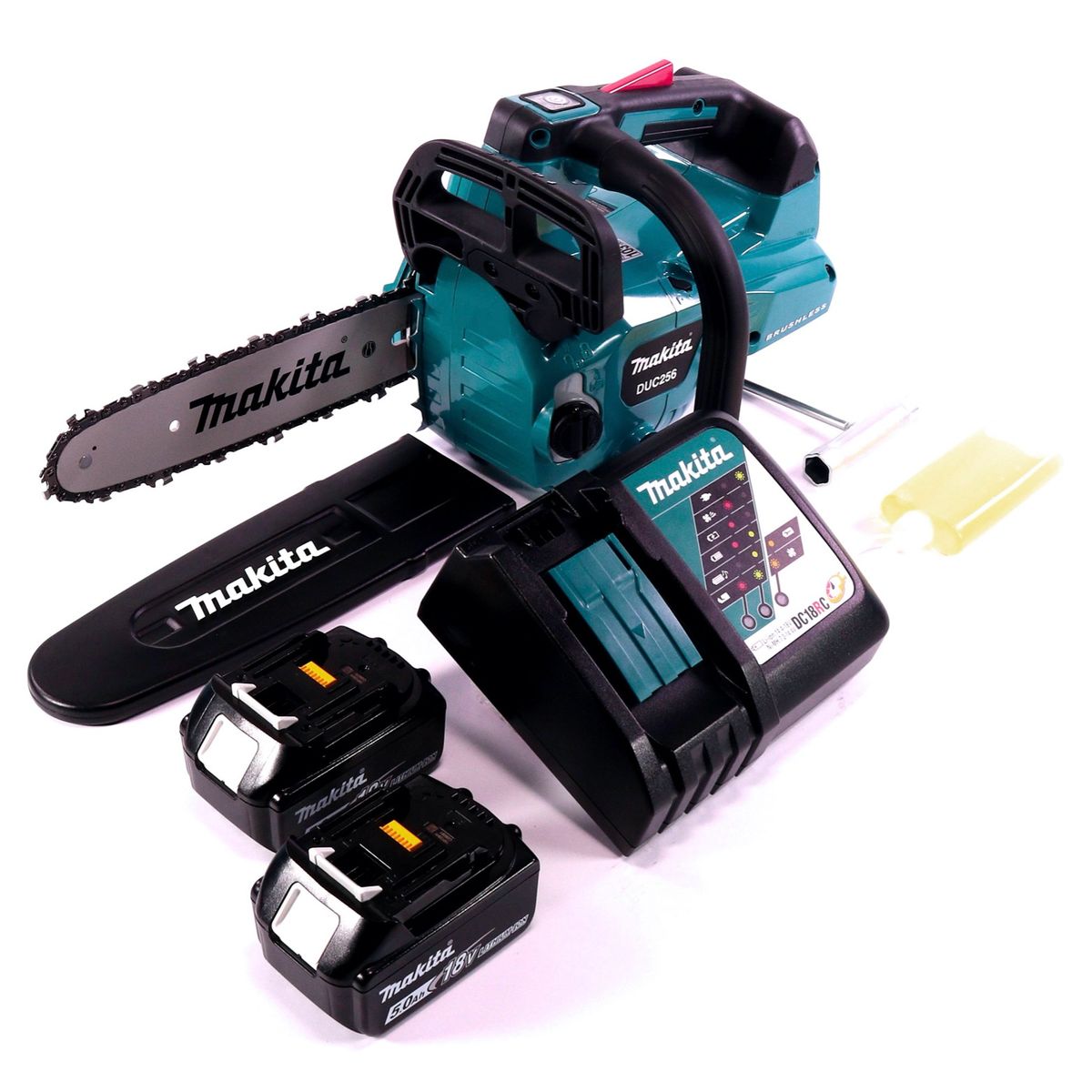 Tronçonneuse à batterie Makita DUC 256 RT 36 V (2x 18 V) sans balais 25 cm + 2x batteries 5,0 Ah + chargeur