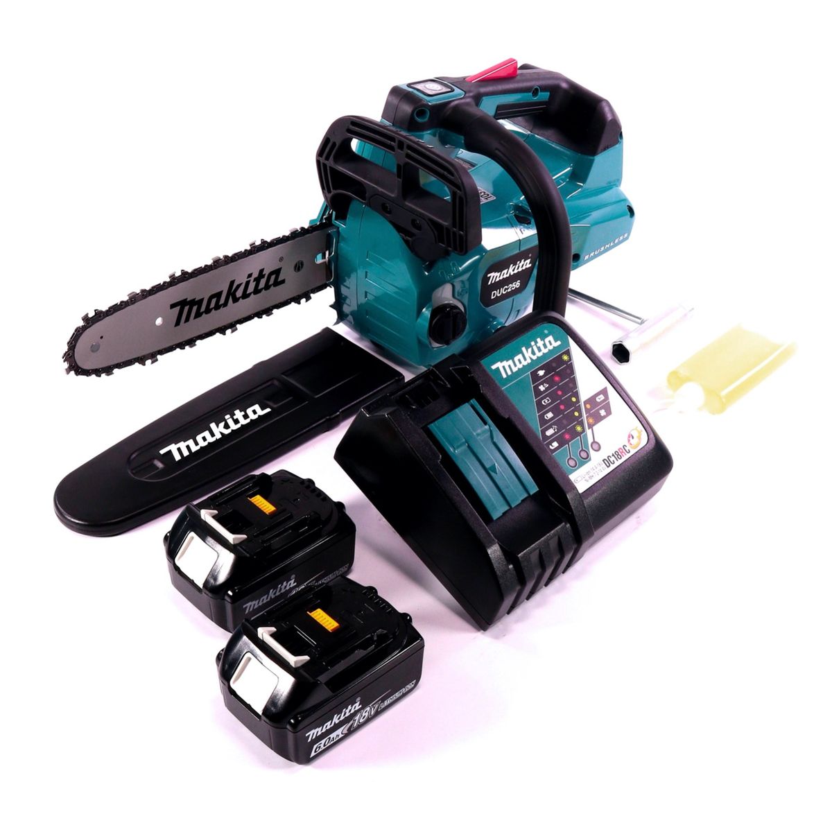 Tronçonneuse à batterie Makita DUC 256 RG 36 V (2x 18 V) sans balais 25 cm + 2x batteries 6,0 Ah + chargeur