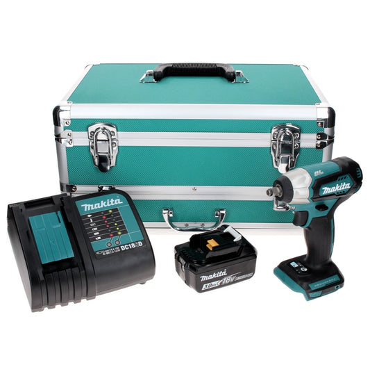 Makita DTW 180 SF1TX Clé à chocs sans fil 18 V 180 Nm 3/8" sans balais + 1 batterie 3,0 Ah + chargeur + jeu de 70 forets + coffret en aluminium TX