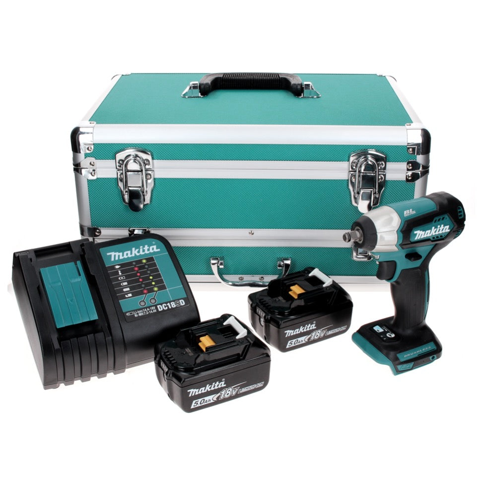 Makita DTW 180 STTX Visseuse à chocs sans fil 18 V 180 Nm 3/8" Brushless + 2x Batteries 5.0 Ah + Chargeur + Jeu de mèches 70 pièces + Mallette TX