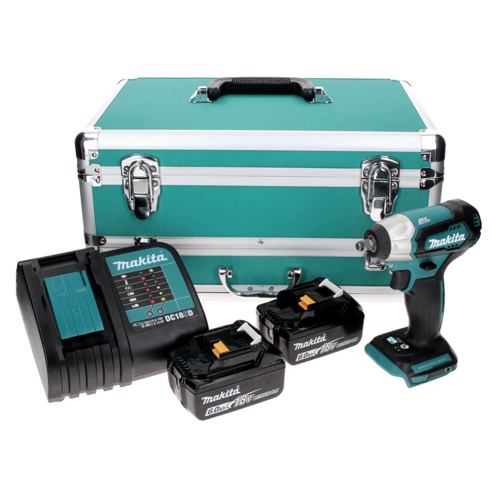 Makita DTW 180 SGTX Visseuse à chocs sans fil 18 V 180 Nm 3/8" Brushless + 2x Batteries 6,0 Ah + Chargeur + Jeu de mèches 70 pièces + Mallette TX