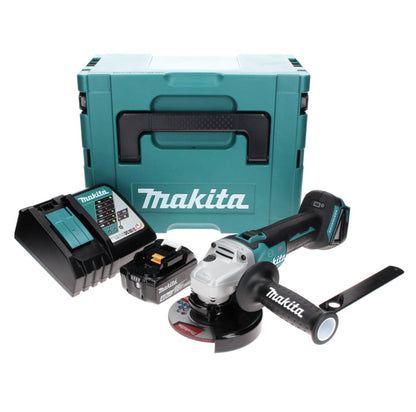 Makita DGA 506 RM1J Meuleuse d'angle sans fil, sans balai, 18 V 125 mm + 1x Batterie 4,0 Ah + Chargeur + Makpac