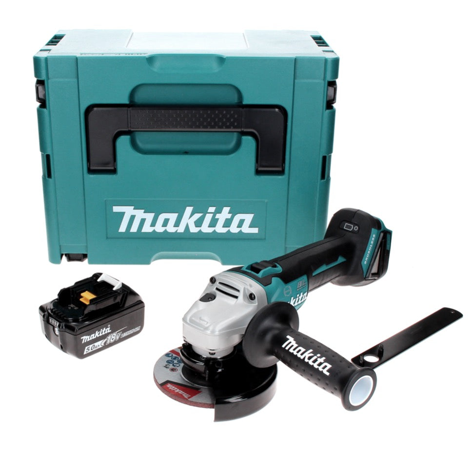 Makita DGA 506 T1J Akku Winkelschleifer 18 V 125 mm Brushless + 1x Akku 5,0 Ah + Makpac - ohne Ladegerät