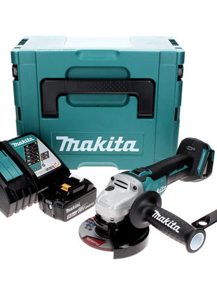 Makita DGA 506 RT1J Meuleuse d'angle sans fil 18 V 125 mm Brushless + 1x Batterie 5.0 Ah + Chargeur + Coffret Makpac