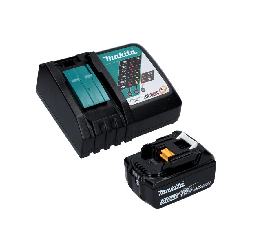 Makita DGA 506 RT1J Meuleuse d'angle sans fil 18 V 125 mm Brushless + 1x Batterie 5.0 Ah + Chargeur + Coffret Makpac