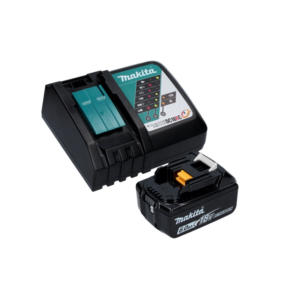 Makita DGA 506 RG1J Meuleuse d'angle sans fil 18 V 125 mm Brushless + 1x Batterie 6.0 Ah + Chargeur + Coffret Makpac