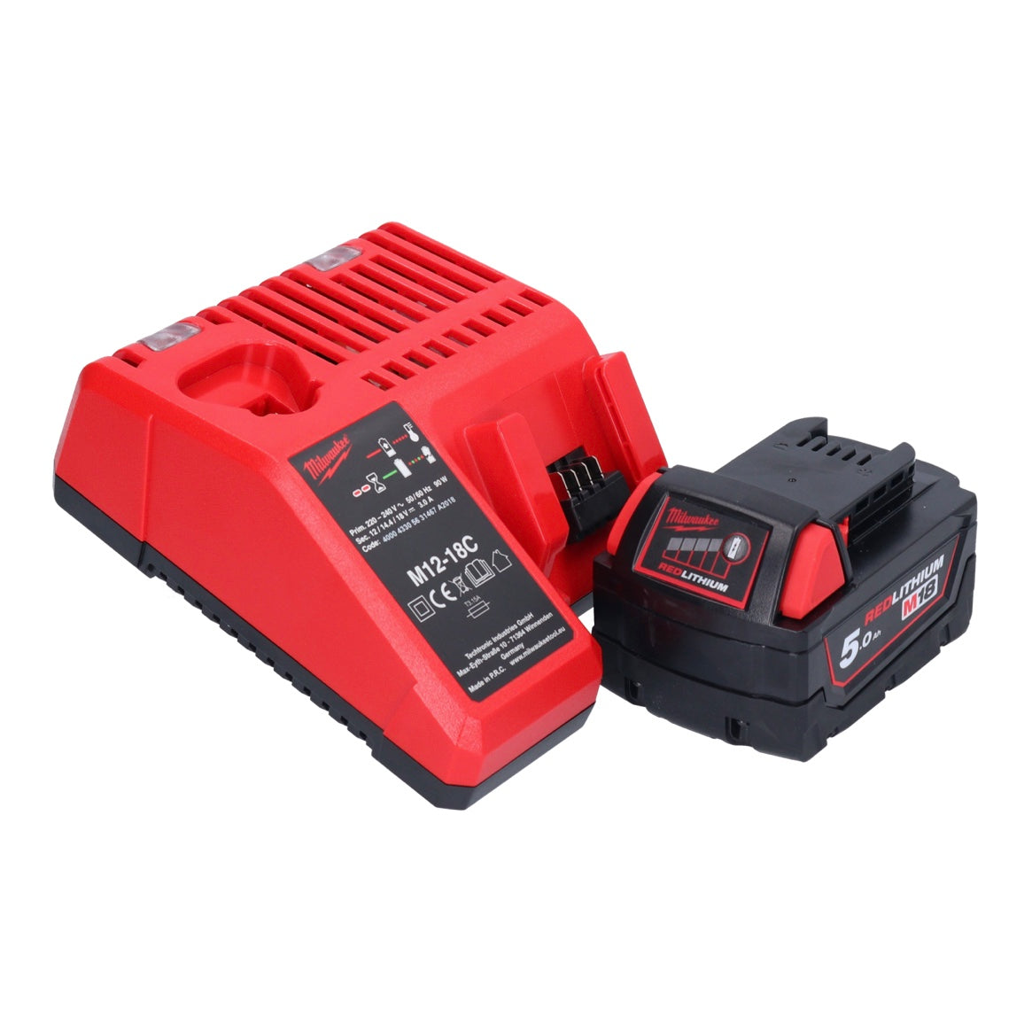 Milwaukee M18 BHG-501C Pistolet à air chaud sans fil 18 V 470 °C + 1x Batterie 5,0 Ah + Chargeur