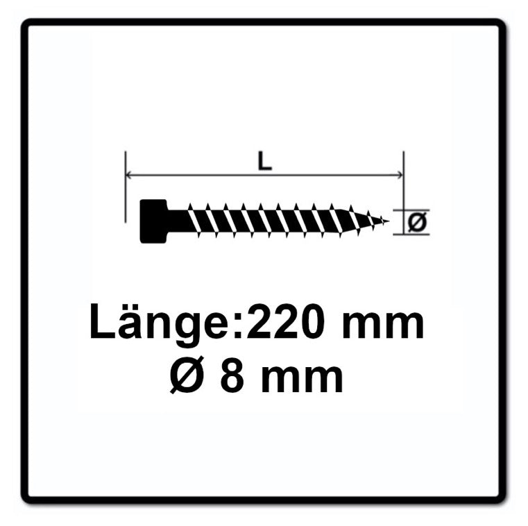 SPAX IN.FORCE Vis 8,0 x 220 mm Torx T-STAR Plus T40 - Filetage complet - Tête cylindrique - WIROX - Pointe de perçage CUT 50 pcs. (1221010802205)