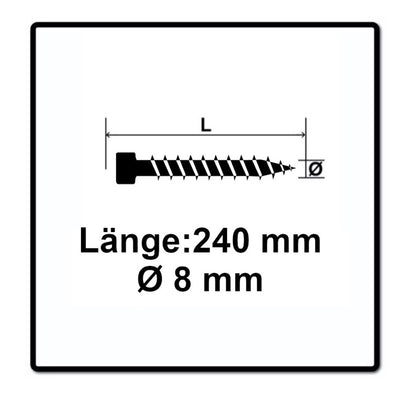 SPAX IN.FORCE Vis 8,0 x 240mm Torx - T-STAR Plus T40 - Filetage complet - Tête cylindrique - WIROX - Pointe de perçage CUT 50 pcs. (1221010802405)