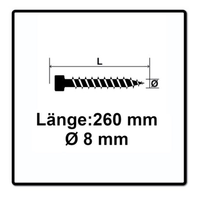 SPAX IN.FORCE Vis 8,0 x 260mm Torx T-STAR Plus T40 - Filetage complet - Tête cylindrique - WIROX - Pointe de perçage CUT 50 pcs. (1221010802605)