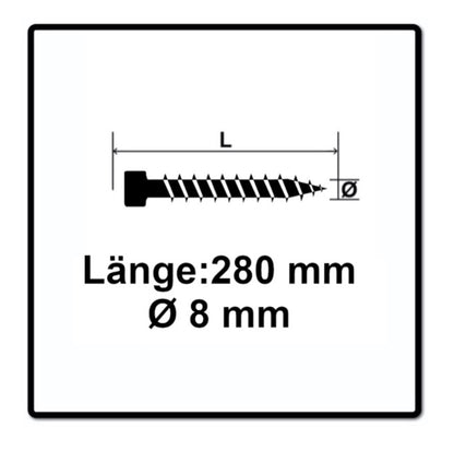 SPAX IN.FORCE Vis 8,0 x 280mm Torx T-STAR Plus T40 - Filetage complet - Tête cylindrique - WIROX - Pointe de perçage CUT 50 pcs. (1221010802805)