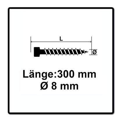 SPAX IN.FORCE Vis 8,0 x 300mm Torx T-STAR Plus T40 - Filetage complet -Tête cylindrique - WIROX - Pointe de perçage CUT 50 pcs. (1221010803005)