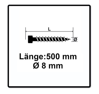 SPAX IN.FORCE Vis 8,0 x 500 mm, 25 pcs. Torx T-STAR Plus T40, Tête cylindrique, Filetage total, WIROX, CUT, Pointe de perçage (1221010805005 )