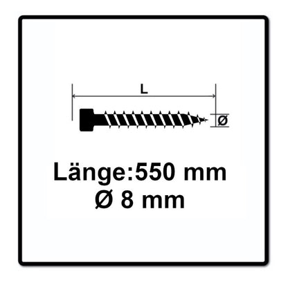 SPAX IN.FORCE Vis 8,0 x 550 mm, 25 pcs. Torx T-STAR Plus T40, Tête cylindrique, Filetage total, WIROX, CUT, Pointe de perçage (1221010805505 )