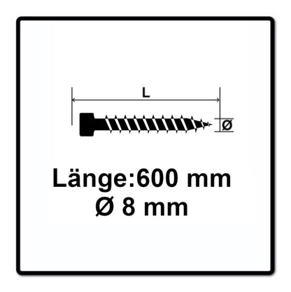 SPAX IN.FORCE Vis 8,0 x 600 mm, 25 pcs. Torx T-STAR Plus T40, Tête cylindrique, Filetage total, WIROX, CUT, Pointe de perçage (1221010806005 )