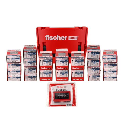 Fischer L-Boxx 238 Power Fast II Caisse à outils pour panneaux d'aggloméré, 3401 pcs. + L-Boxx tête fraisée avec Torx filetage complet / partiel zingué, bleu passivé ( 558740 )