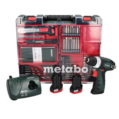 Metabo PowerMaxx BS Basic Set perceuse-visseuse sans fil 10,8 V 34 Nm + 2x batteries 2,0 Ah + chargeur + jeu de forets 64 pièces + mallette (600080880)