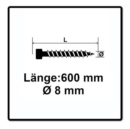 Vis SPAX IN.FORCE 8,0 x 600 mm 50 pièces (2x 1221010806005) Culasse entièrement filetée Torx T-STAR Plus T40 Foret WIROX CUT