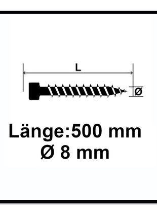 Vis SPAX IN.FORCE 8,0 x 500 mm 50 pièces (2x 1221010805005) Culasse entièrement filetée Torx T-STAR Plus T40 Foret WIROX CUT