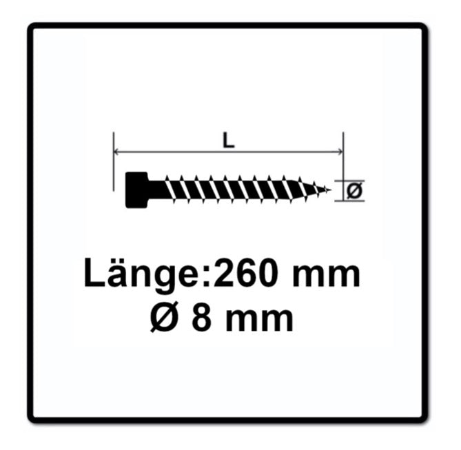 Vis SPAX IN.FORCE 8,0 x 260 mm 250 pièces (5x 1221010802605) Culasse entièrement filetée Torx T-STAR Plus T40 Foret WIROX CUT