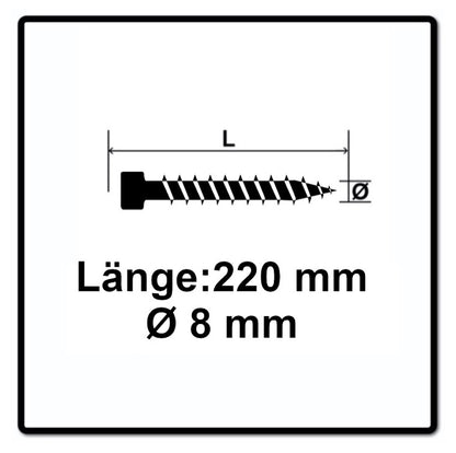 Vis SPAX IN.FORCE 8,0 x 220 mm 250 pièces (5x 1221010802205) Culasse entièrement filetée Torx T-STAR Plus T40 Foret WIROX CUT