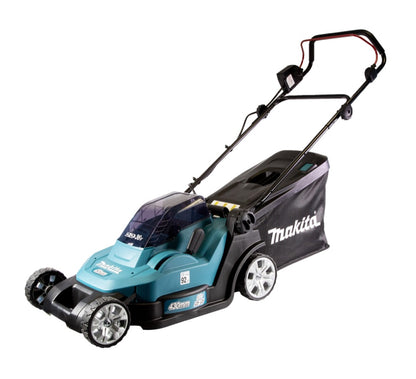 Makita DLM 432 PF4 Akku Rasenmäher 36 V ( 2x 18 V ) 43 cm Brushless + 4x Akku 3,0 Ah + Doppel Ladegerät