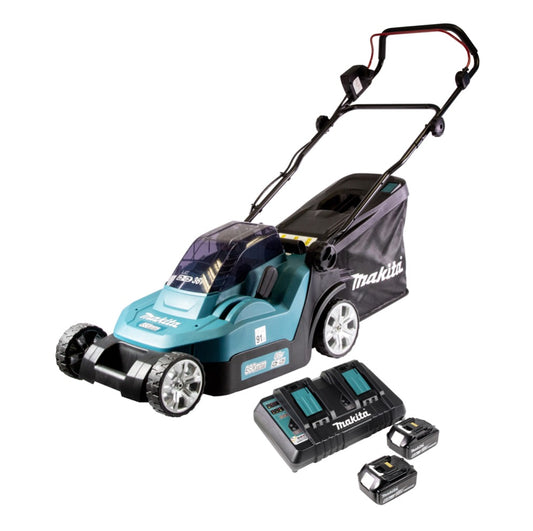 Makita DLM 432 PG2 tondeuse à gazon sans balais 36 V (2x 18 V) 43 cm + 2x batterie 6,0 Ah + double chargeur