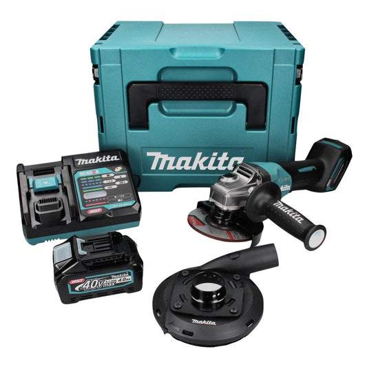 Makita GA 013 GM101 Akku Winkelschleifer 40 V max. 125 mm Brushless  XGT + 1x Akku 4,0 Ah + Ladegerät + Absaughaube + Makpac