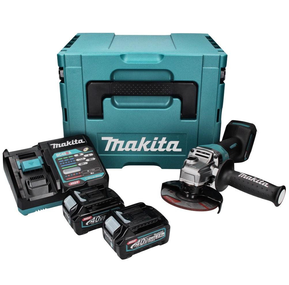 Meuleuse d'angle sur batterie Makita GA 016 GD201 40 V max. 125 mm sans balais XGT + 2x batterie 2,5 Ah + chargeur + Makpac